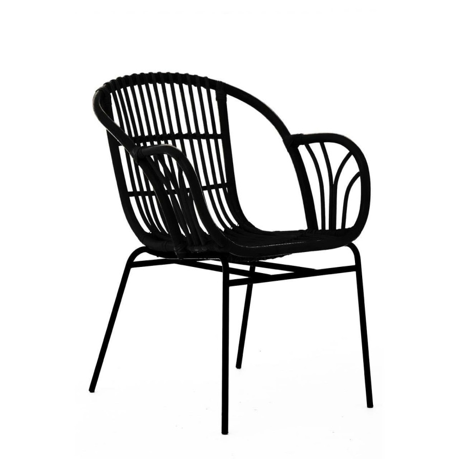 FURNITURE Premier Conservatory | Lagom Black Natural Rattan Chair With Raised Sides