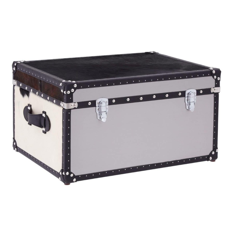 FURNITURE Fifty Five South Storage | Black And White Genuine Cowhide Storage Trunk