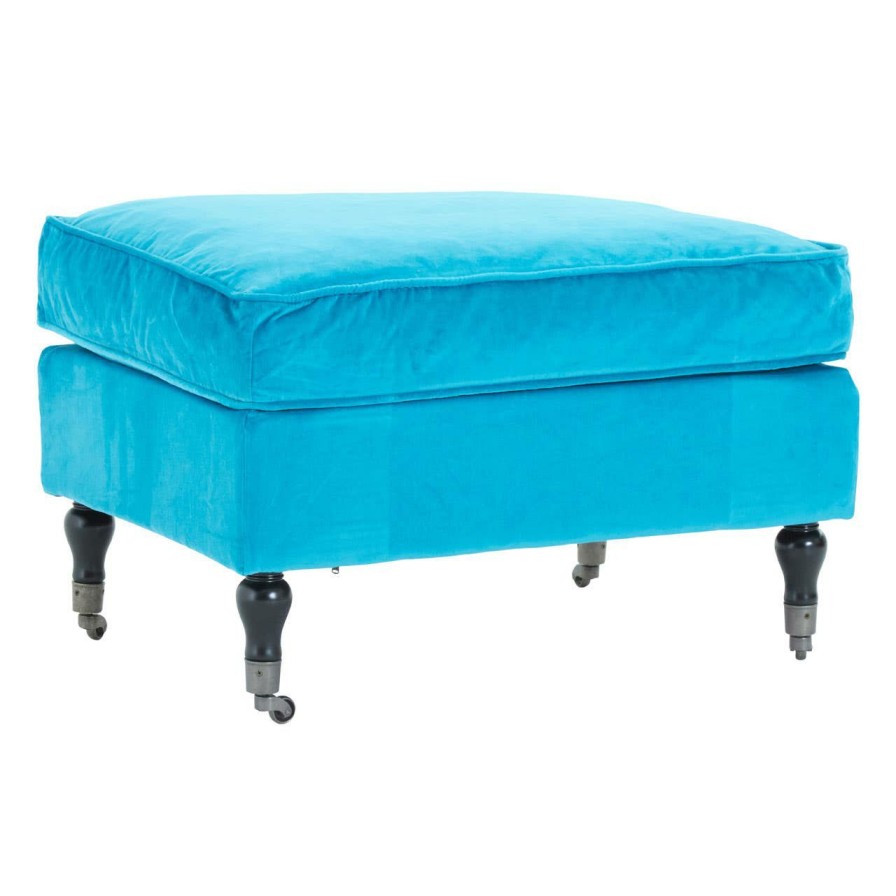 FURNITURE Fifty Five South Footstools | Teal Cotton Velvet Plush Footstool