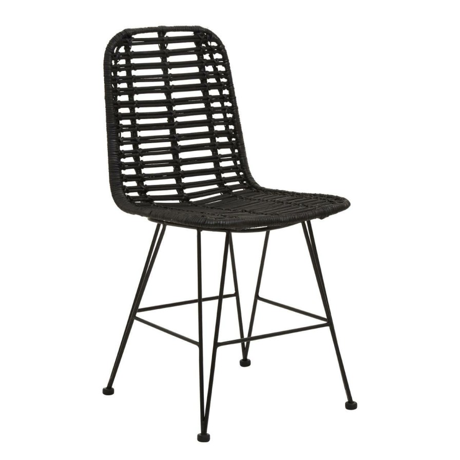 FURNITURE Premier Dining Chairs | Lagom Black Natural Rattan Dining Chair