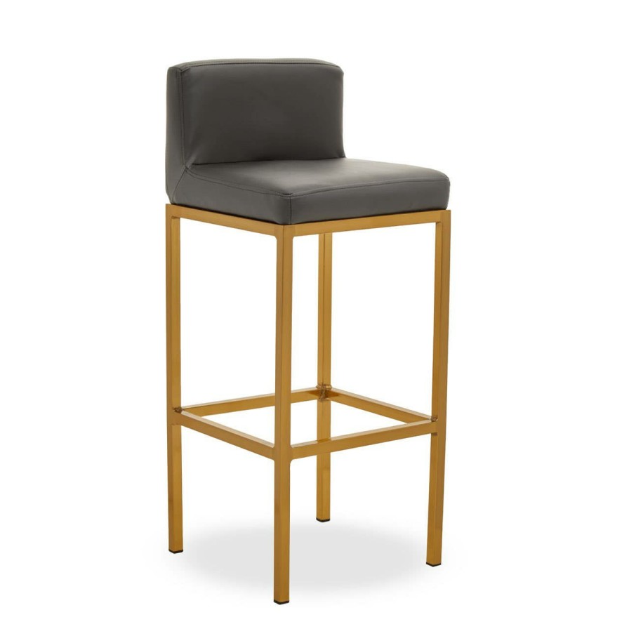 FURNITURE Premier Bar Seating | Baina Dark Grey Pu And Gold Finish Bar Chair