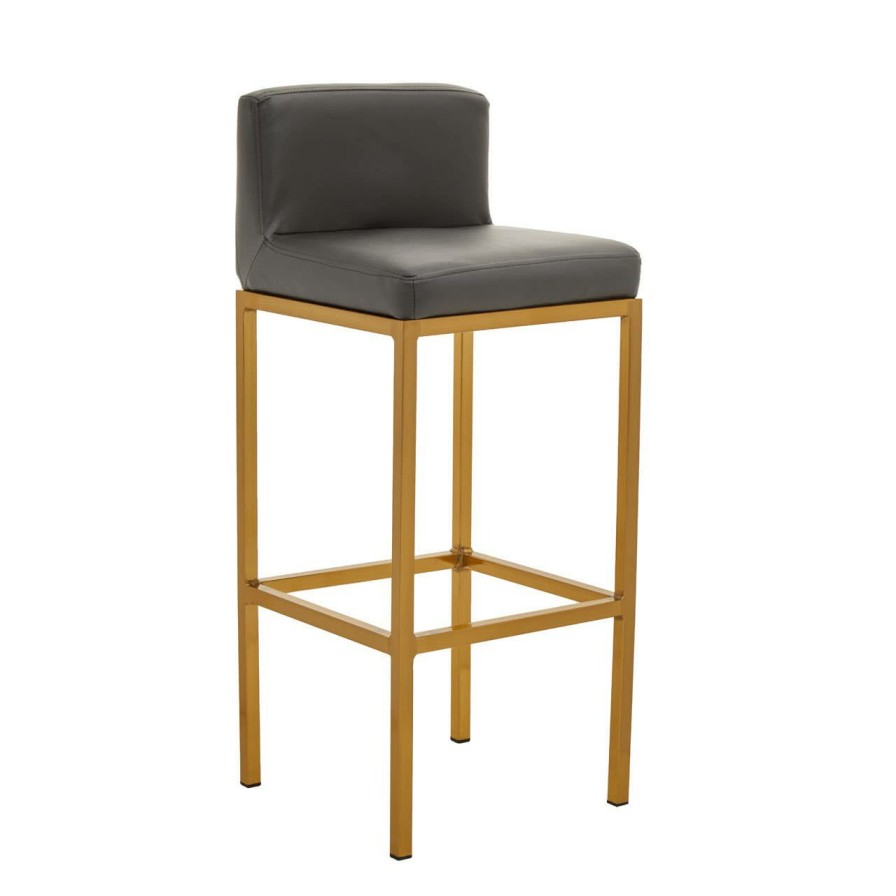 FURNITURE Premier Bar Seating | Baina Dark Grey Pu And Gold Finish Bar Chair