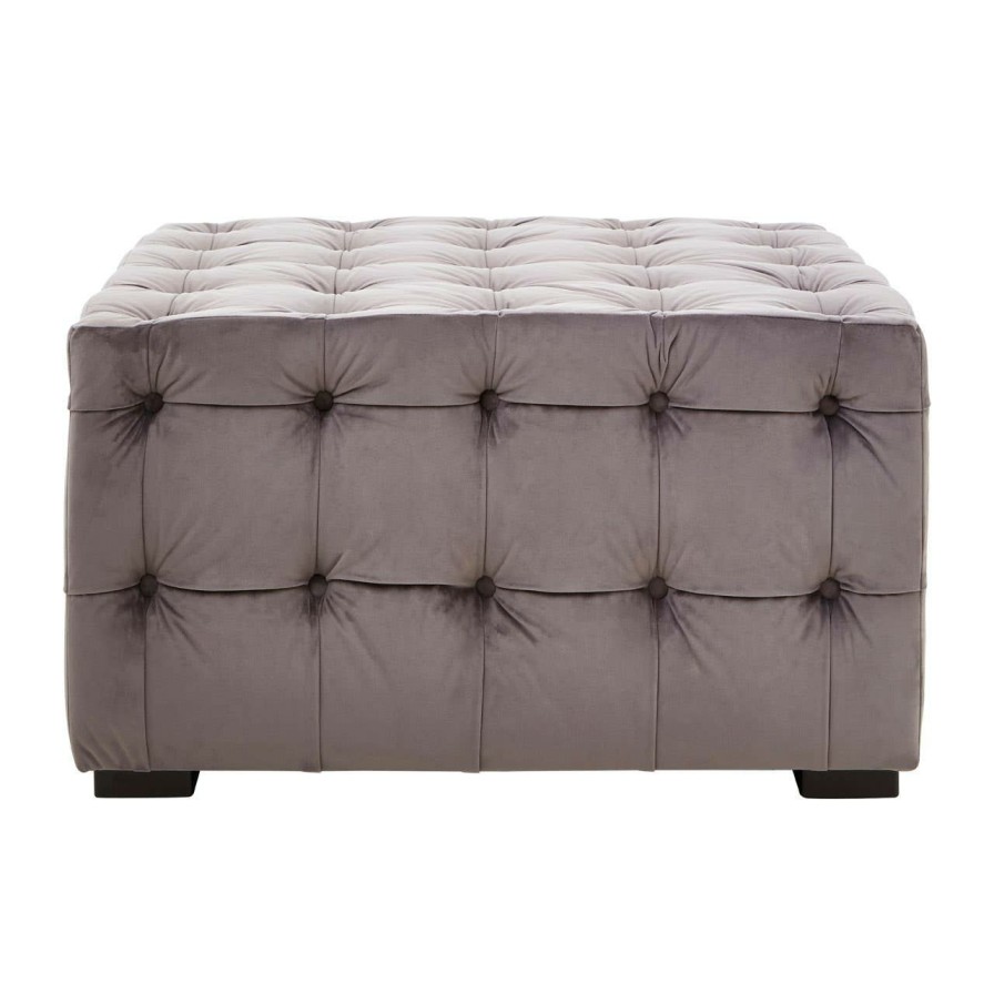 FURNITURE Fifty Five South Footstools | Stella Grey Velvet Button Tufted Footstool