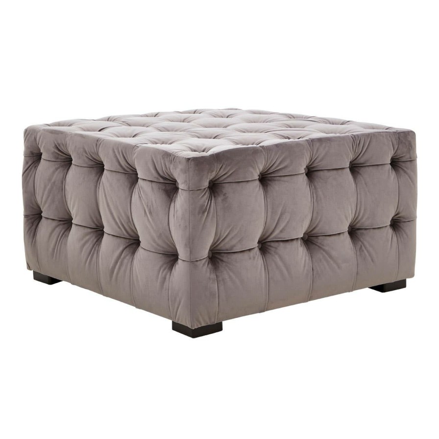 FURNITURE Fifty Five South Footstools | Stella Grey Velvet Button Tufted Footstool