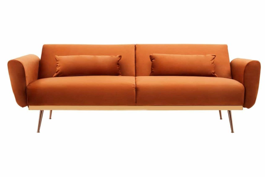 FURNITURE Premier Seating | Hatton Burnt Orange Velvet Sofa Bed