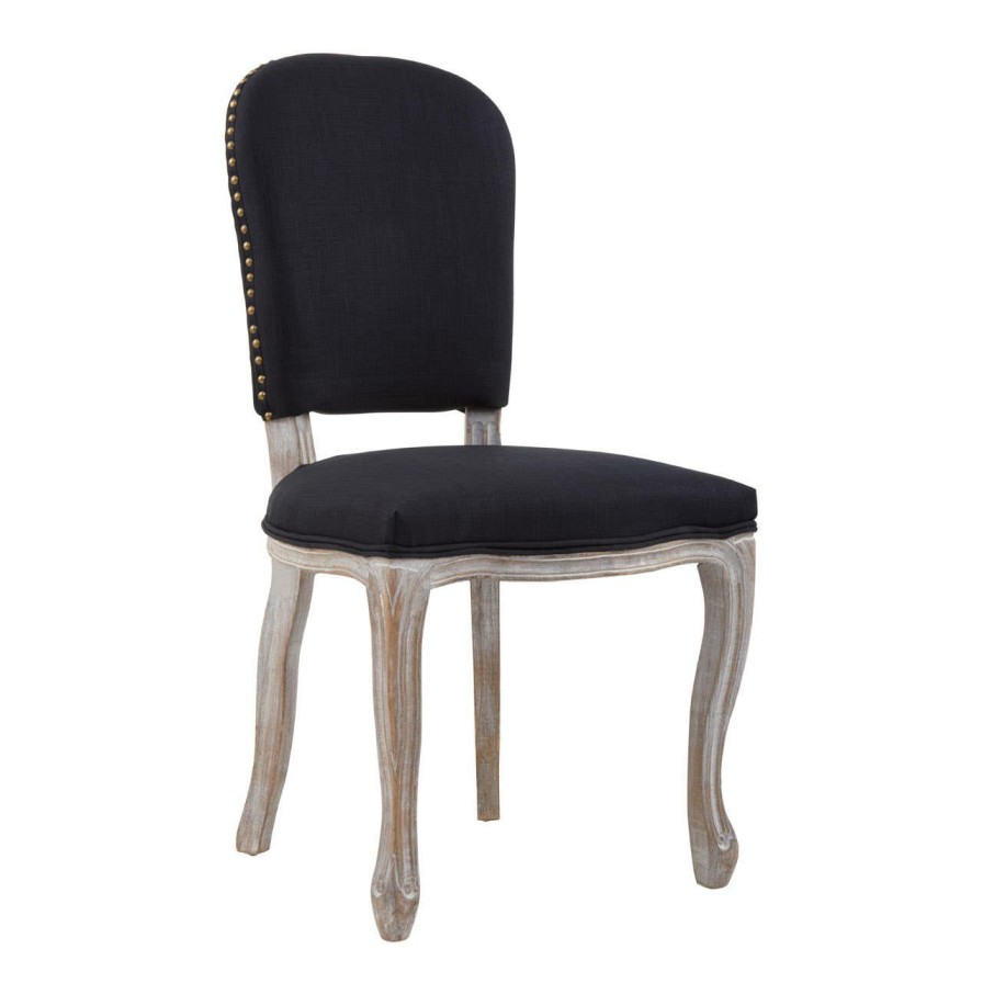 FURNITURE Fifty Five South Seating | Kensington Townhouse Black Linen Dining Chair With Antique Finish Legs