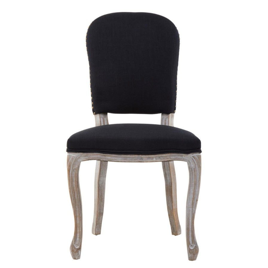 FURNITURE Fifty Five South Seating | Kensington Townhouse Black Linen Dining Chair With Antique Finish Legs