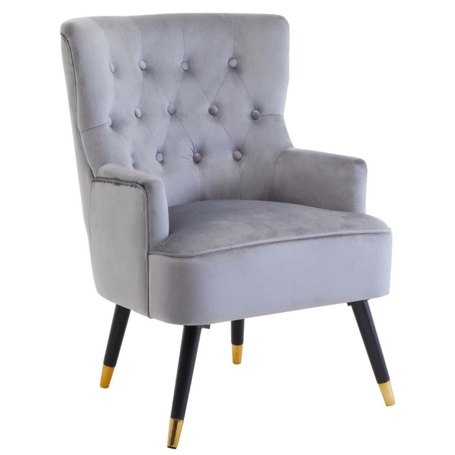 FURNITURE Premier Statement Chairs | Loretta Grey Velvet Tufted Chair