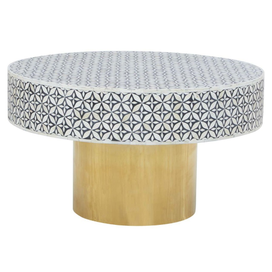 FURNITURE Fifty Five South Coffee Tables | Fusion Round Coffee Table With Gold Base