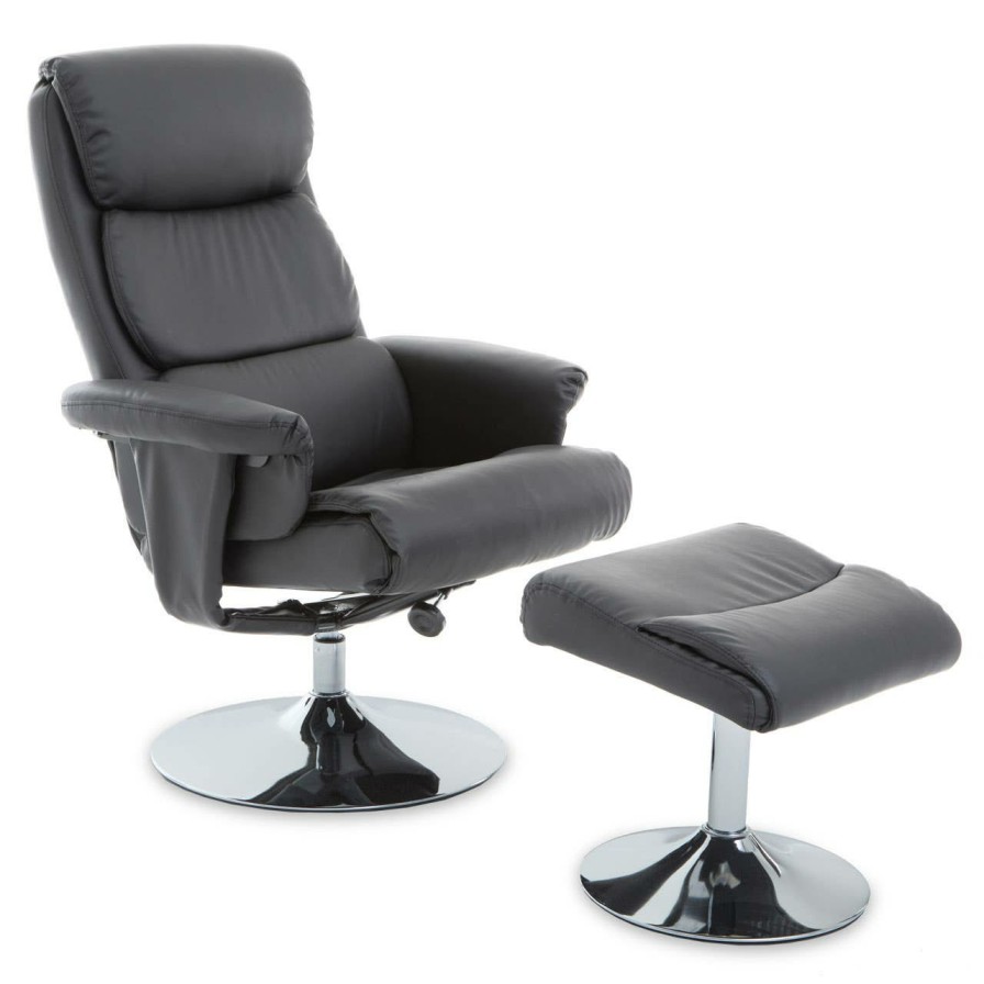 FURNITURE Premier Seating | Denton Grey Leather Effect Chair And Footstool