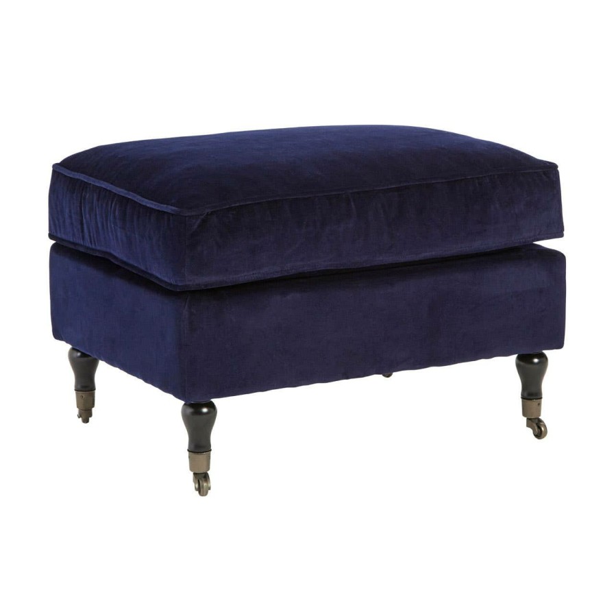 FURNITURE Fifty Five South Footstools | Midnight Blue Plush Velvet Footstool