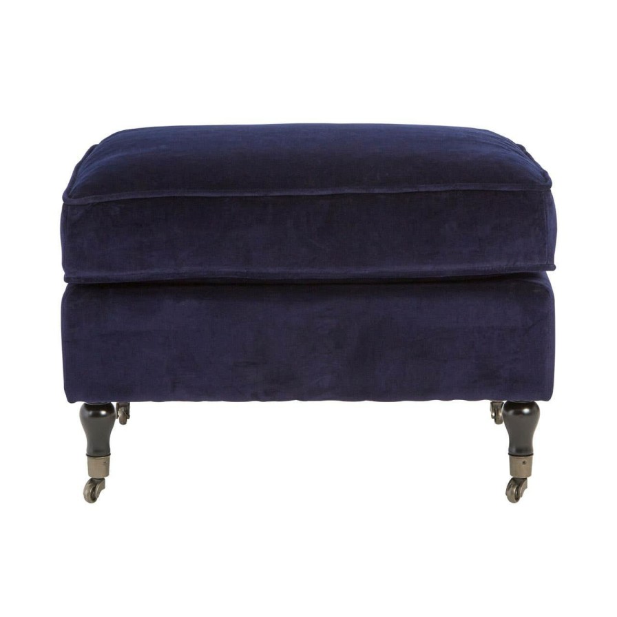 FURNITURE Fifty Five South Footstools | Midnight Blue Plush Velvet Footstool