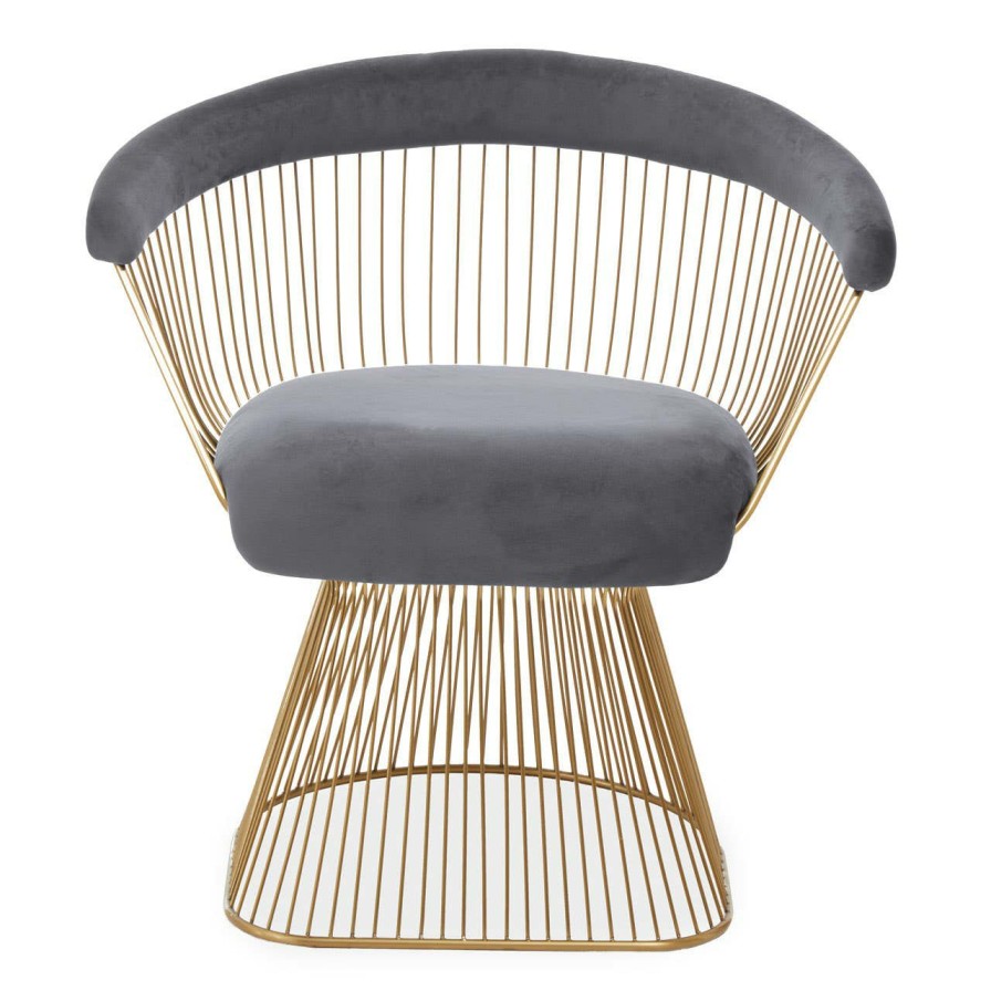 FURNITURE Fifty Five South Seating | Anzio Grey Velvet And Brushed Gold Chair