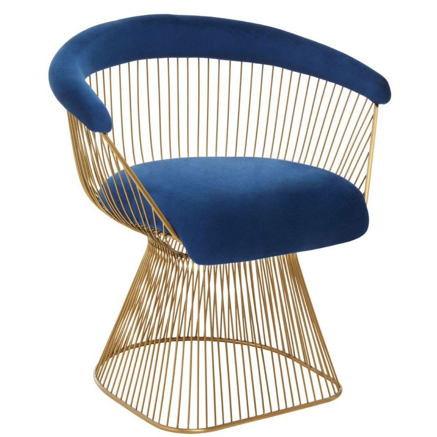 FURNITURE Fifty Five South Seating | Anzio Navy Blue Velvet And Brushed Gold Chair