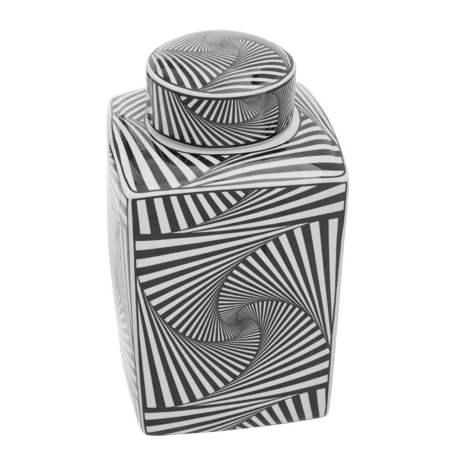 Accessories Fifty Five South Trinket Boxes and Dishes | Doria Large Black And White Ceramic Jar