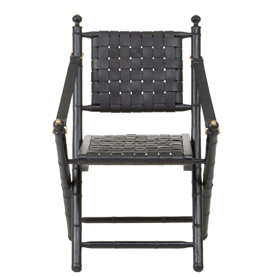 FURNITURE Fifty Five South Seating | Kendari Black Strapped Leather And Black Teak Wood Chair