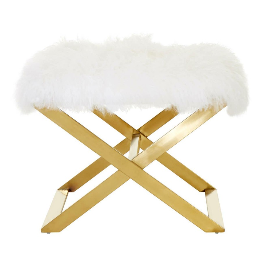 FURNITURE Fifty Five South Seating | Anafi White Sheepskin Stool