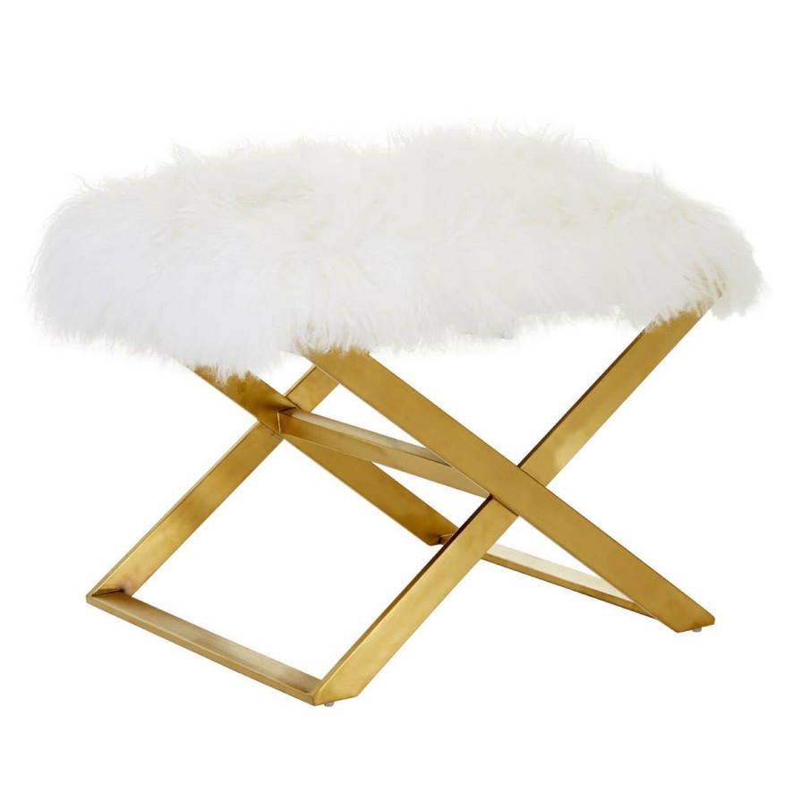 FURNITURE Fifty Five South Seating | Anafi White Sheepskin Stool