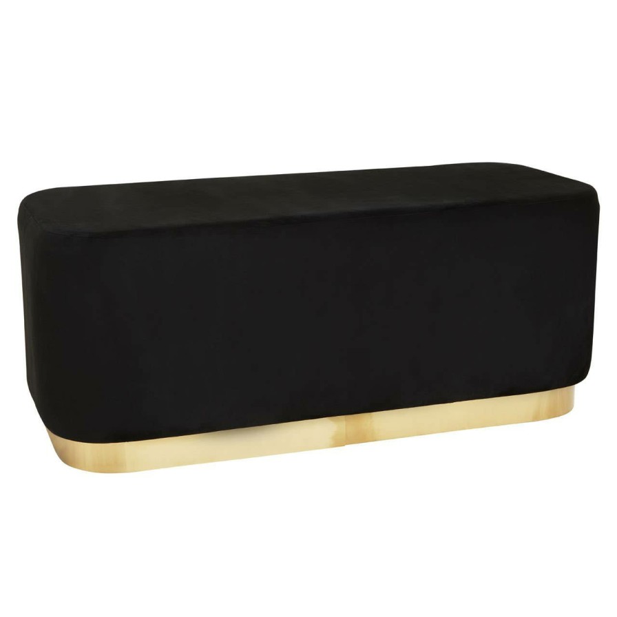 FURNITURE Fifty Five South Stools | Hartford Rectangular Black Stool With Matte Gold Base