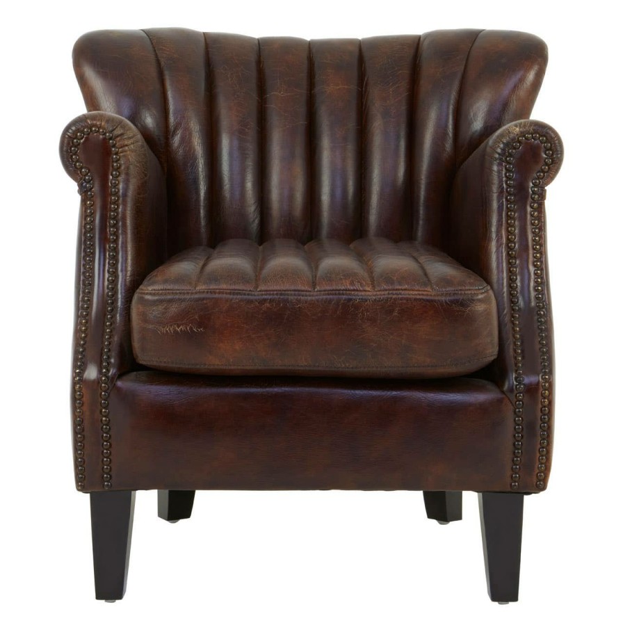 FURNITURE Fifty Five South Seating | Victor Winged Brown Leather Armchair