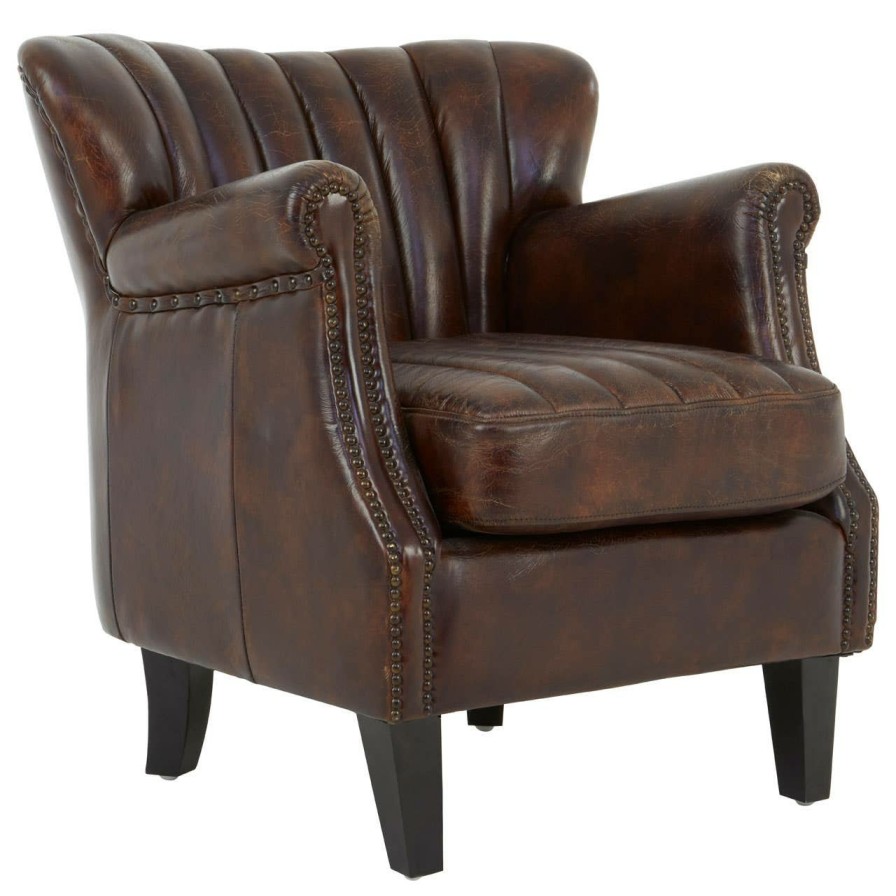 FURNITURE Fifty Five South Seating | Victor Winged Brown Leather Armchair