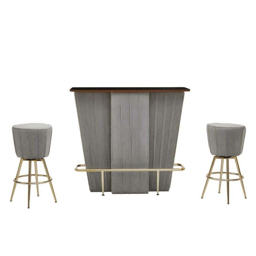 FURNITURE Fifty Five South Bar Tables | Sinatra Bar And Grey Velvet Stools Set