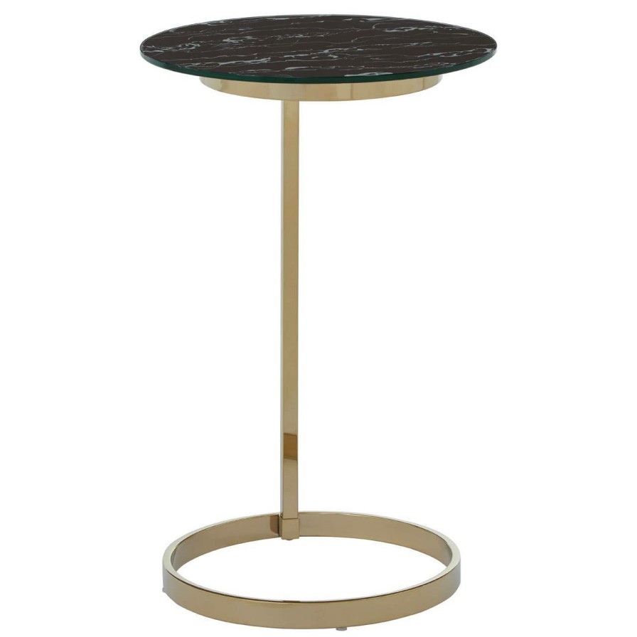 FURNITURE Fifty Five South Side Tables | Oria End Table With Black Marble Effect Glass Top