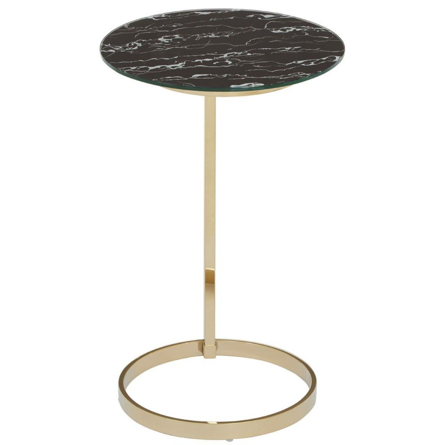 FURNITURE Fifty Five South Side Tables | Oria End Table With Black Marble Effect Glass Top