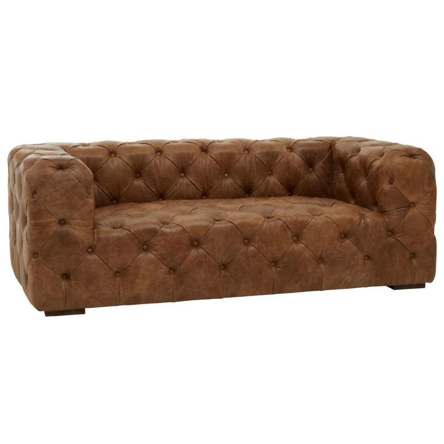 FURNITURE Fifty Five South Seating | Hoxton Three Seat Tufted Leather Sofa