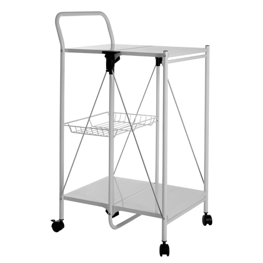 FURNITURE Premier Bar Carts and Trolleys | White Rectangular Folding Kitchen Trolley