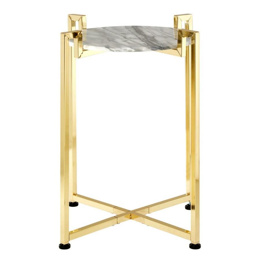 FURNITURE Premier Side Tables | White Marble Side Table With Warm Gold Base