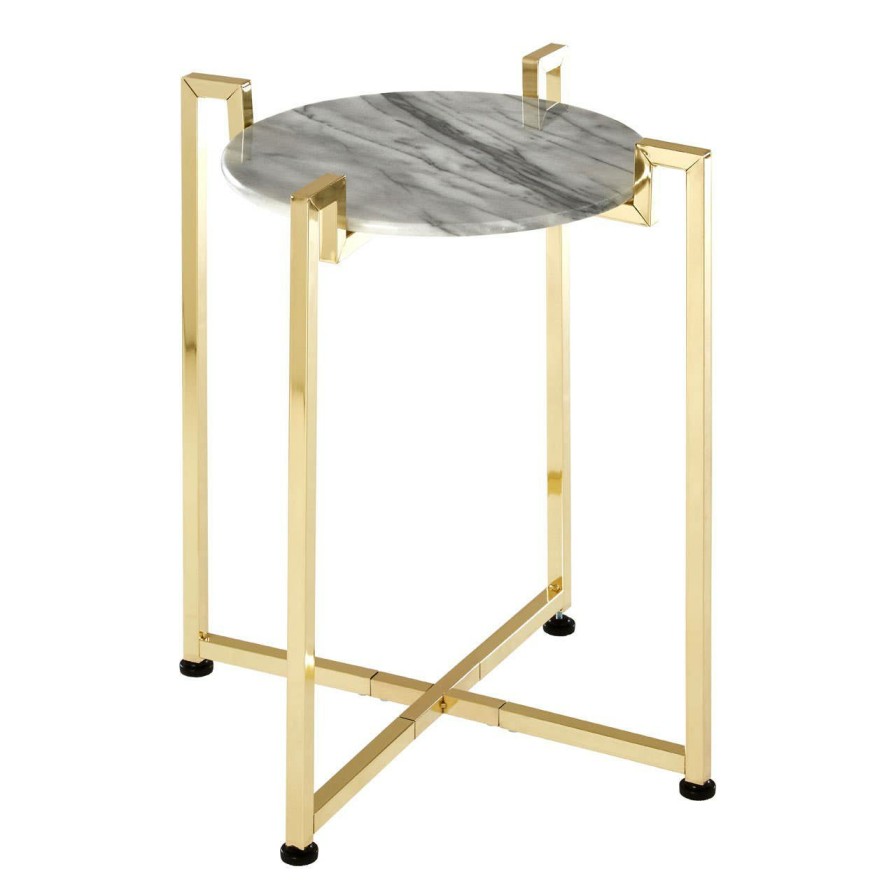 FURNITURE Premier Side Tables | White Marble Side Table With Warm Gold Base