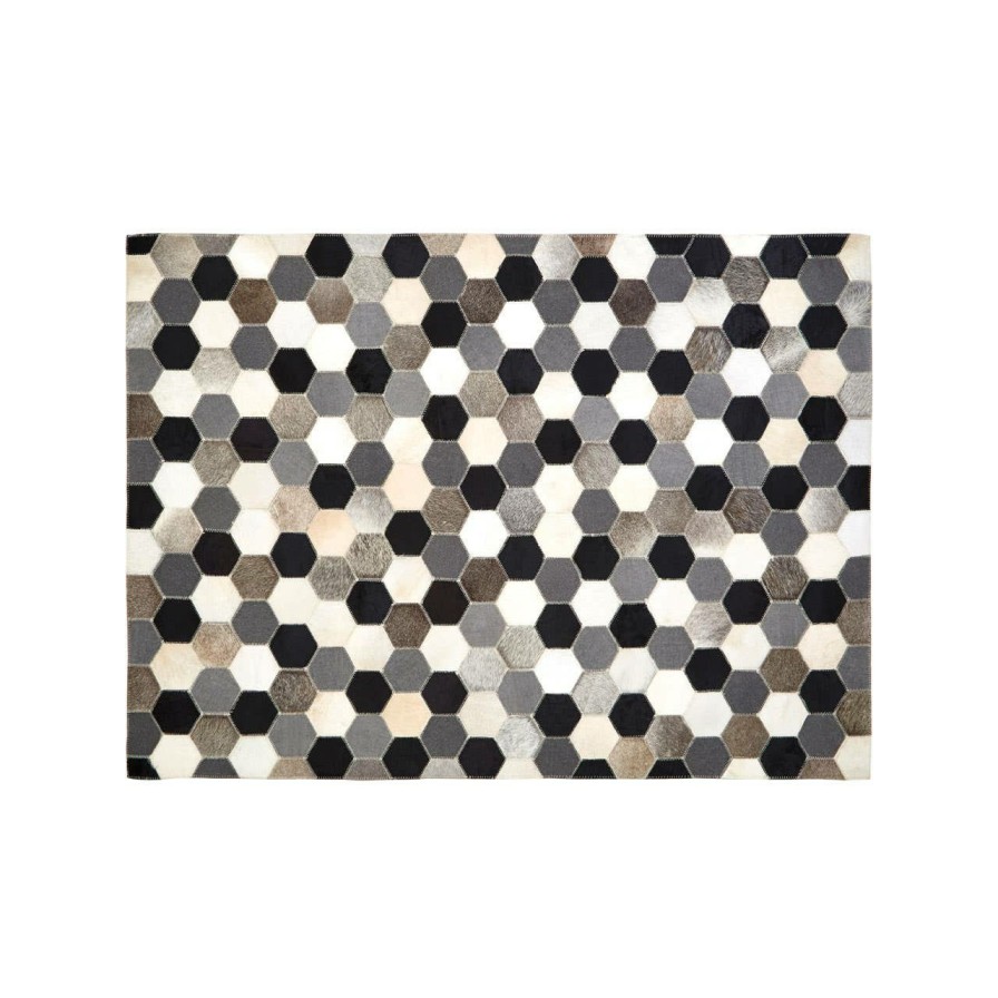 Accessories Fifty Five South Rugs | Safira Small Black And White And Grey Patchwork Rug