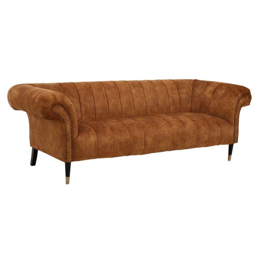 FURNITURE Fifty Five South Sofas | Siena Three Seat Gold Velvet Sofa