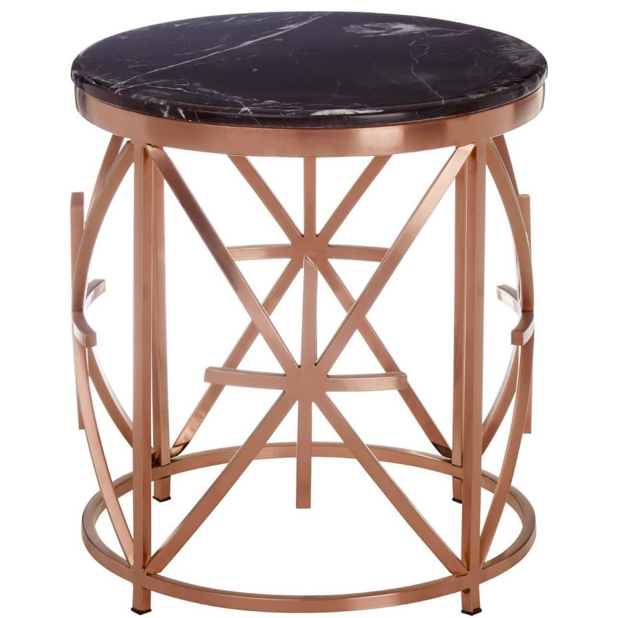 FURNITURE Fifty Five South Side Tables | Alvaro Black Marble And Rose Gold Side Table