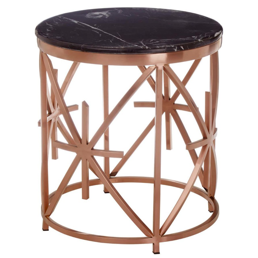 FURNITURE Fifty Five South Side Tables | Alvaro Black Marble And Rose Gold Side Table