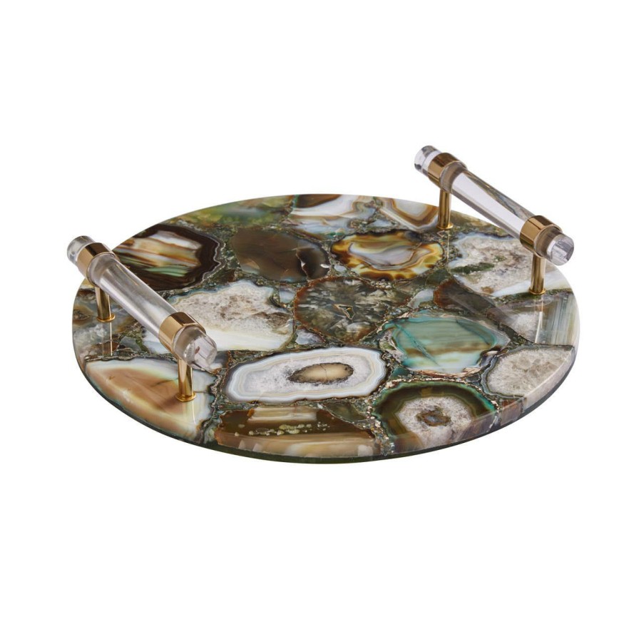 Accessories Fifty Five South Trays and Coasters | Bowerbird Green And Gold Agate Tray