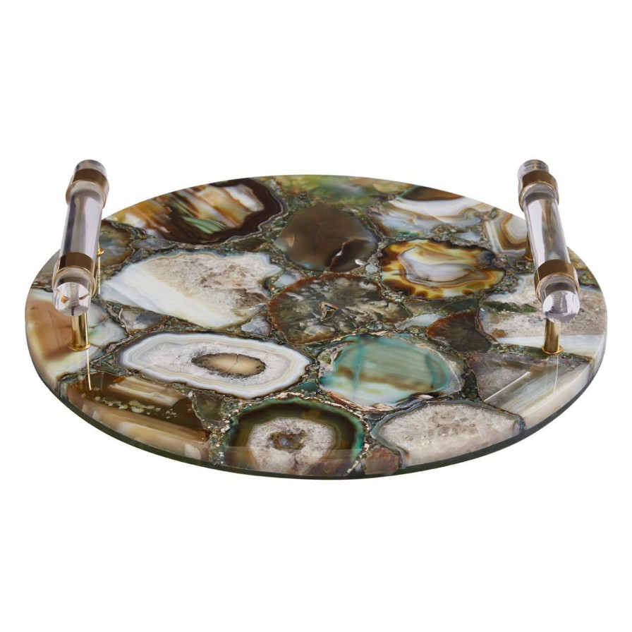 Accessories Fifty Five South Trays and Coasters | Bowerbird Green And Gold Agate Tray