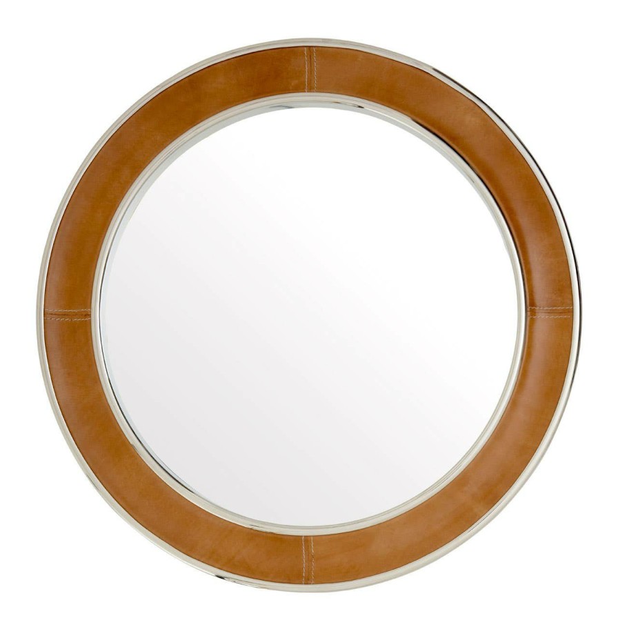 Bathe and Utility Fifty Five South Mirrors | Churchill Tan Genuine Leather Wall Mirror