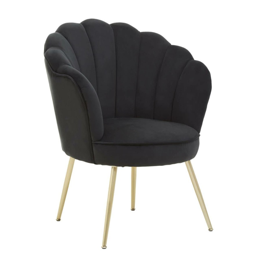 FURNITURE Premier Seating | Ovala Black Velvet Scalloped Chair