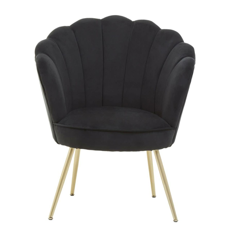 FURNITURE Premier Seating | Ovala Black Velvet Scalloped Chair