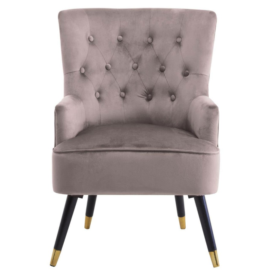 FURNITURE Premier Statement Chairs | Loretta Mink Velvet Chair With Black Wood Legs