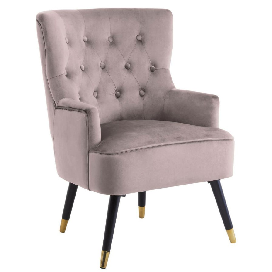 FURNITURE Premier Statement Chairs | Loretta Mink Velvet Chair With Black Wood Legs