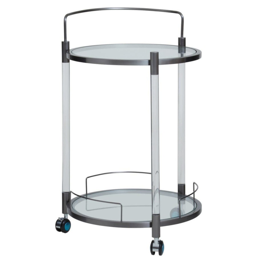 FURNITURE Fifty Five South Bar Carts and Trolleys | Oria White Glass Bar Trolley