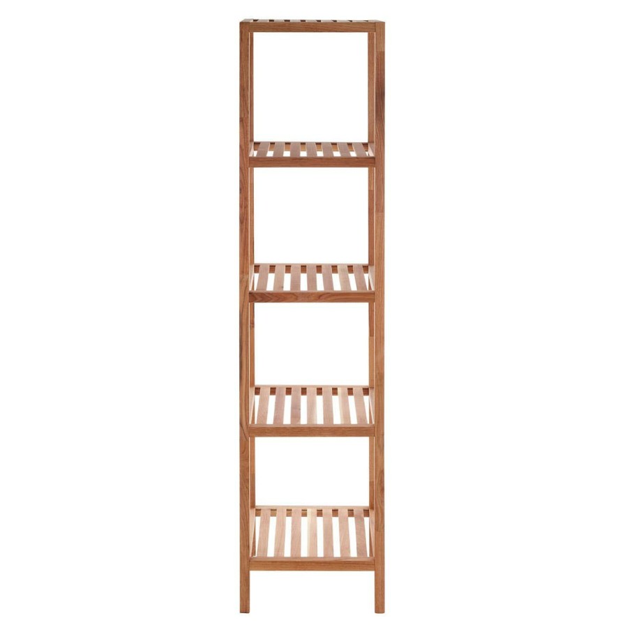 Bathe and Utility Premier Racks, Caddies and Shelf Units | Arla 5 Tier Walnut Wood Bathroom Shelf Unit