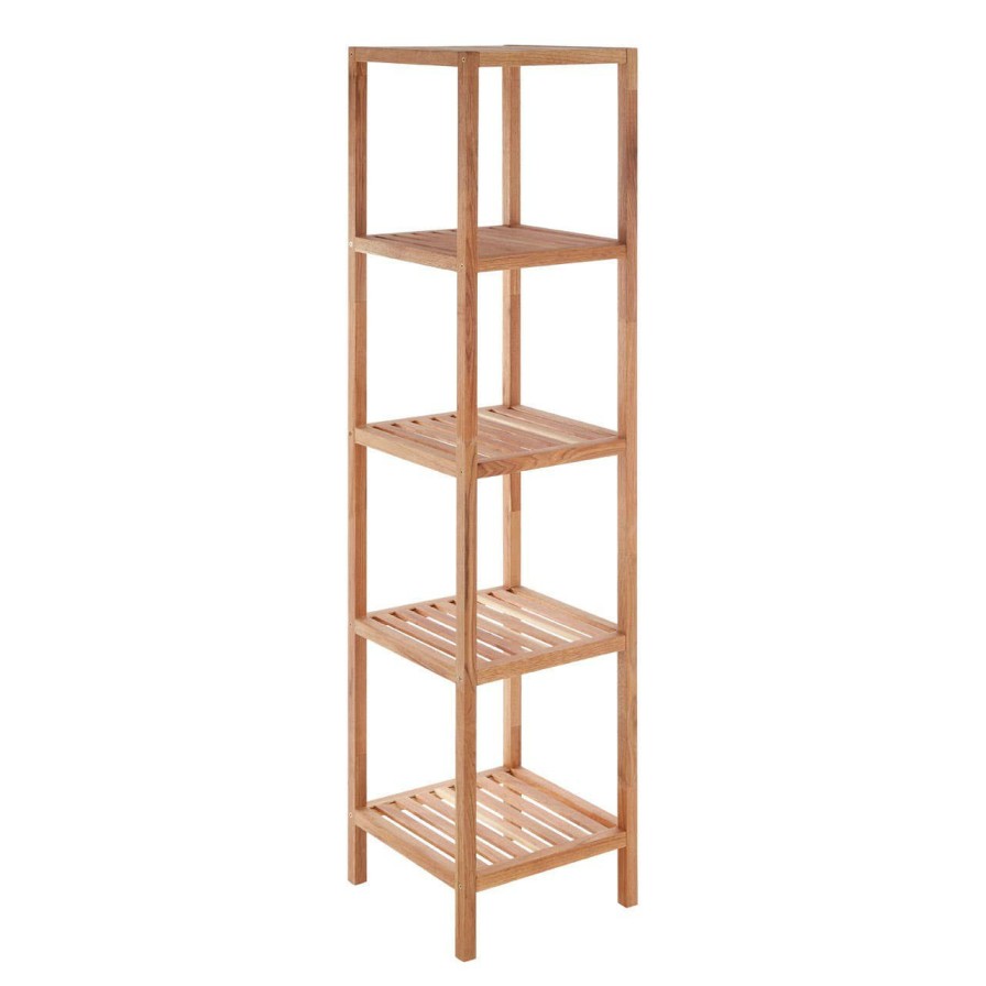 Bathe and Utility Premier Racks, Caddies and Shelf Units | Arla 5 Tier Walnut Wood Bathroom Shelf Unit