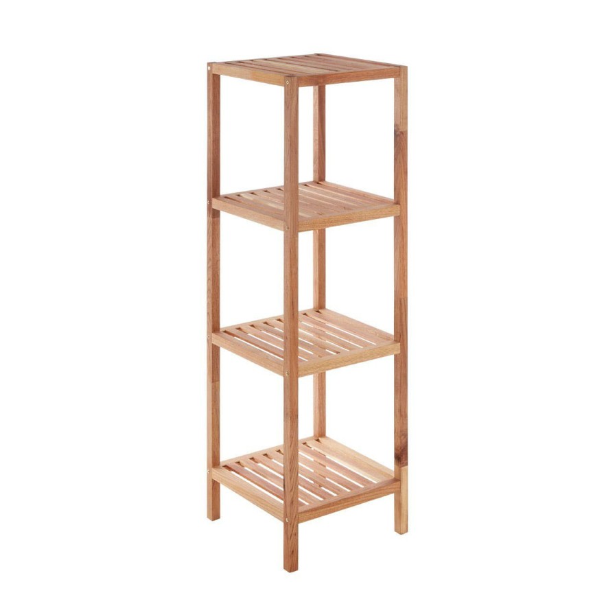 Bathe and Utility Premier Racks, Caddies and Shelf Units | Arla 4 Tier Walnut Wood Bathroom Shelf Unit