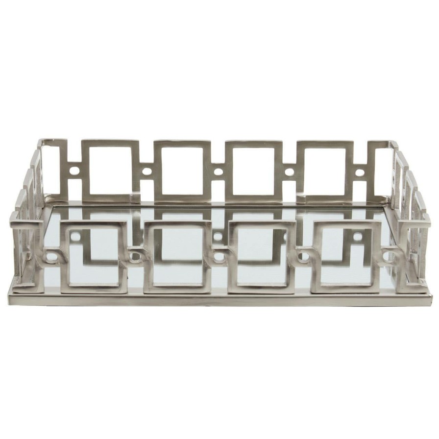 Accessories Fifty Five South Trays and Coasters | Rhoda Rectangle Nickle Finish Mirror Tray