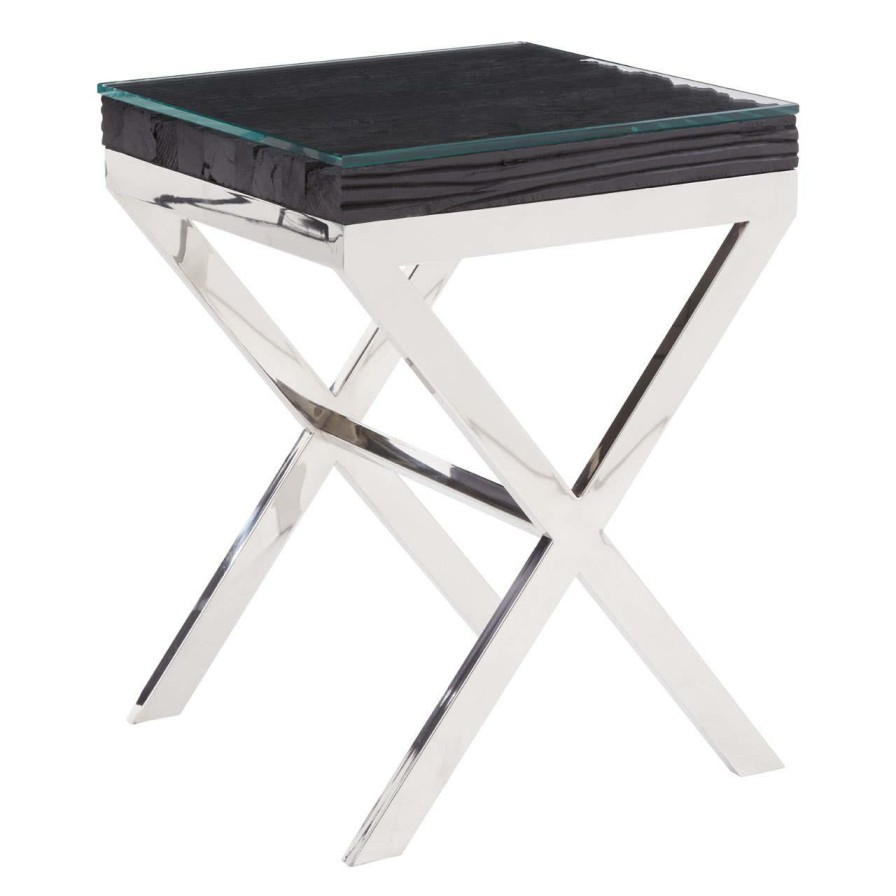 FURNITURE Fifty Five South Side Tables | Kerala Black Top Side Table With Cross Base