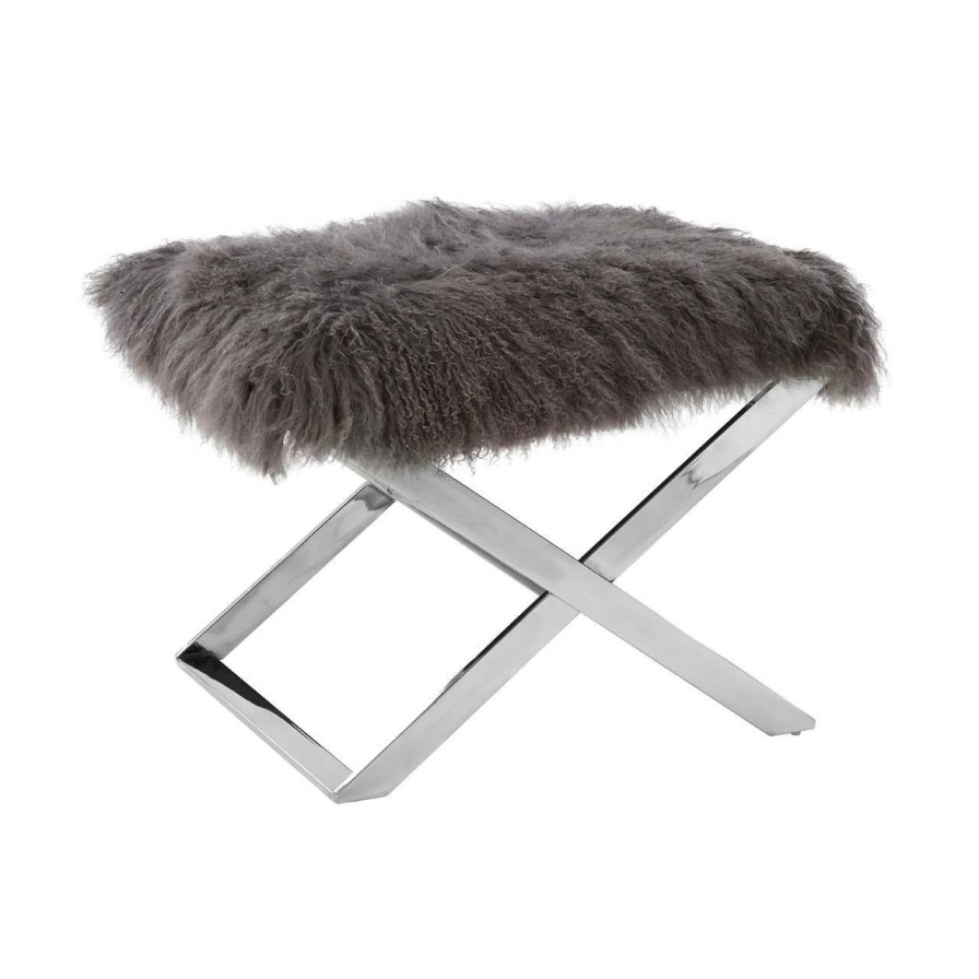 FURNITURE Fifty Five South Seating | Anafi Grey Sheepskin Stool